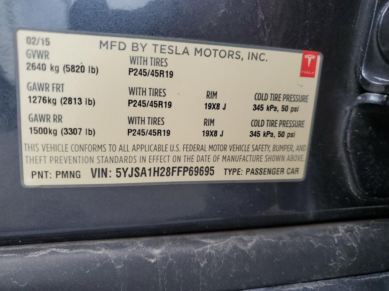 2015 Tesla Model S 85D VIN: 5YJSA1H28FFP69695 Lot: 63092425
