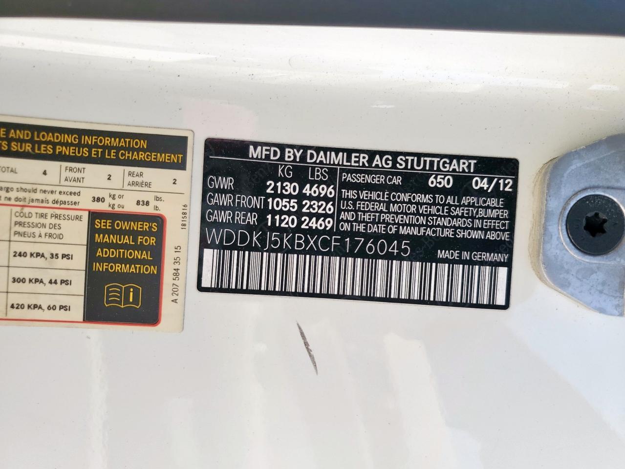 2012 Mercedes-Benz E 350 VIN: WDDKJ5KBXCF176045 Lot: 65658355