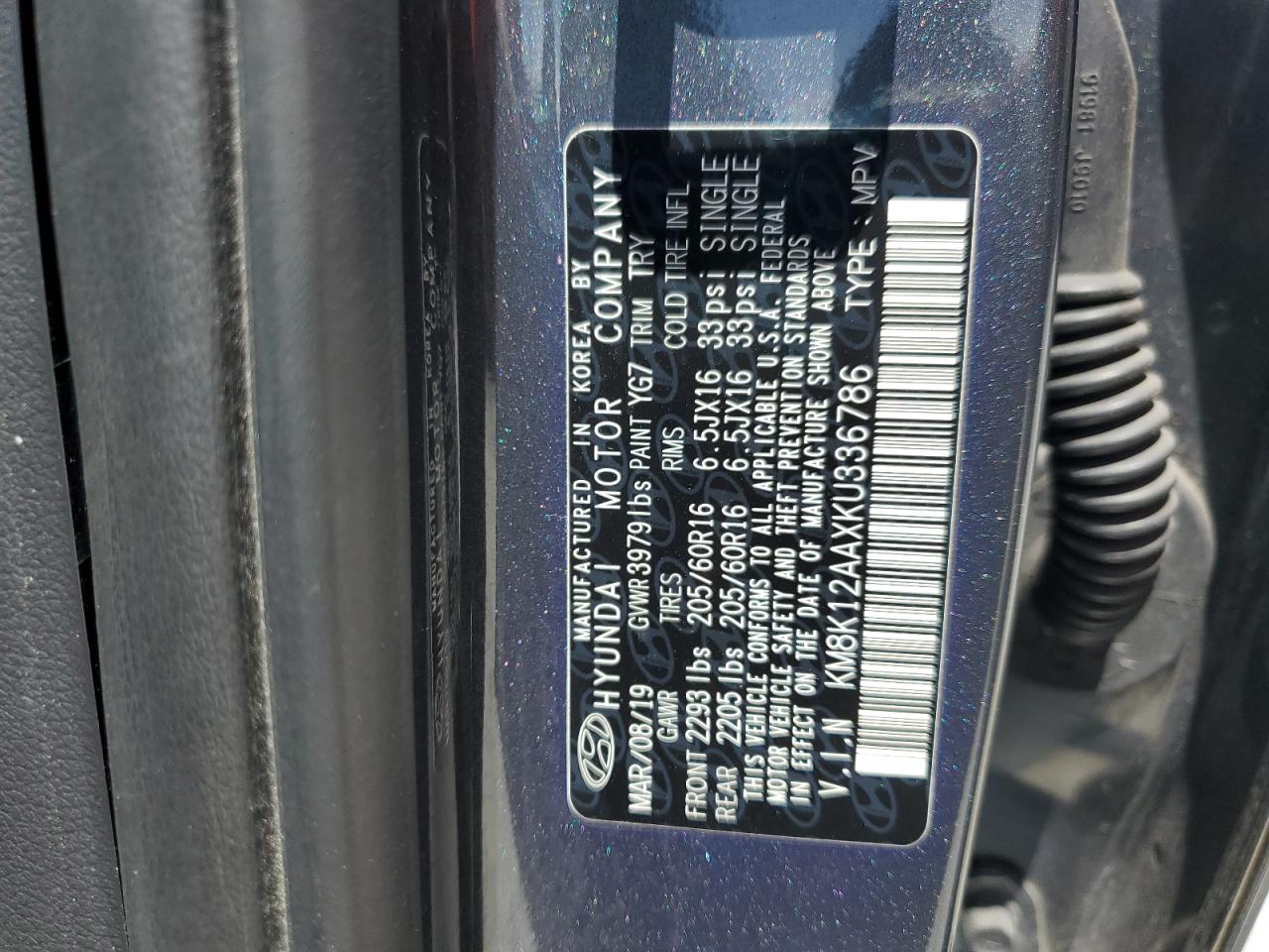 2019 Hyundai Kona Se VIN: KM8K12AAXKU336786 Lot: 63590735