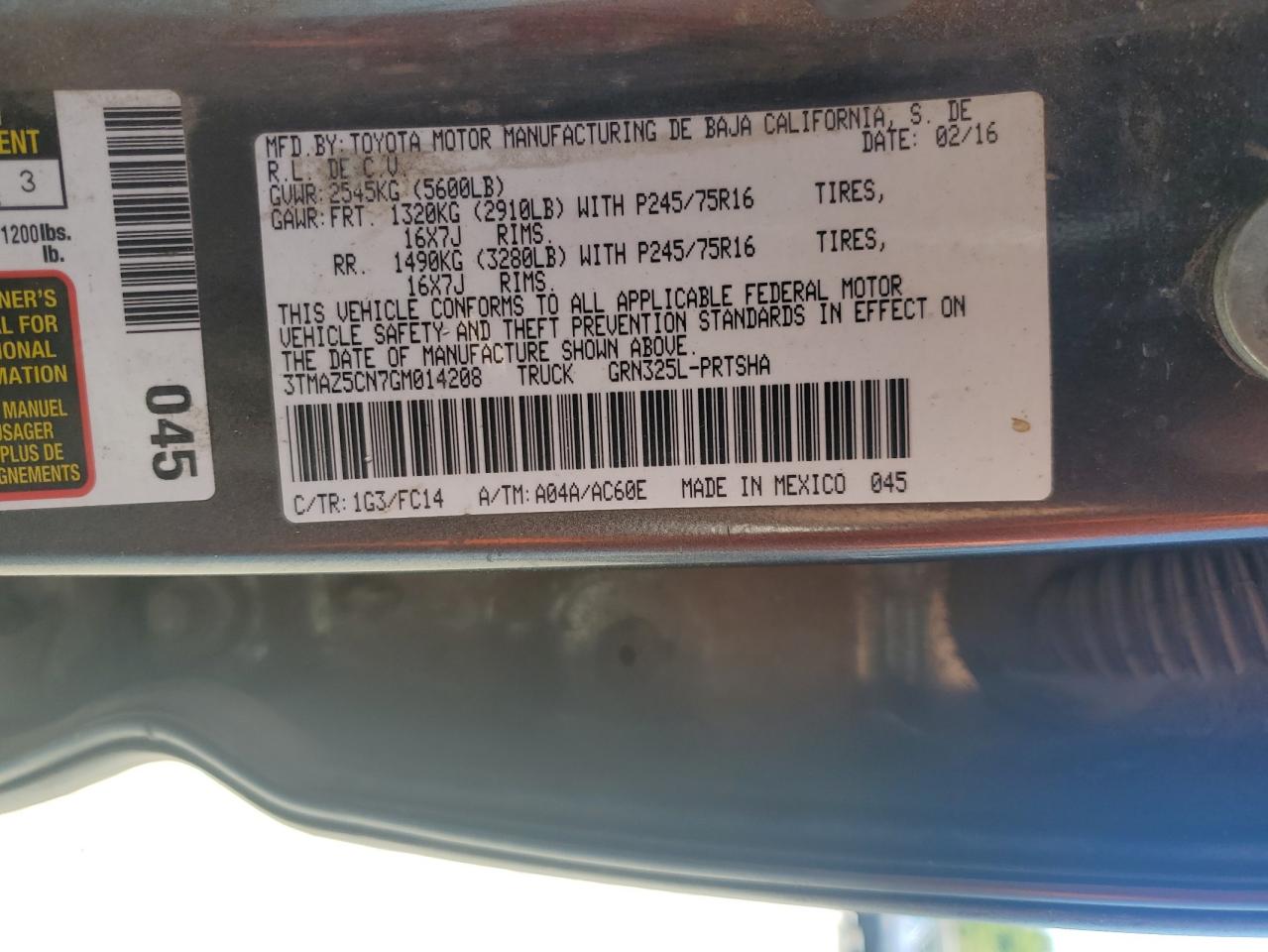 2016 Toyota Tacoma Double Cab VIN: 3TMAZ5CN7GM014208 Lot: 65220095