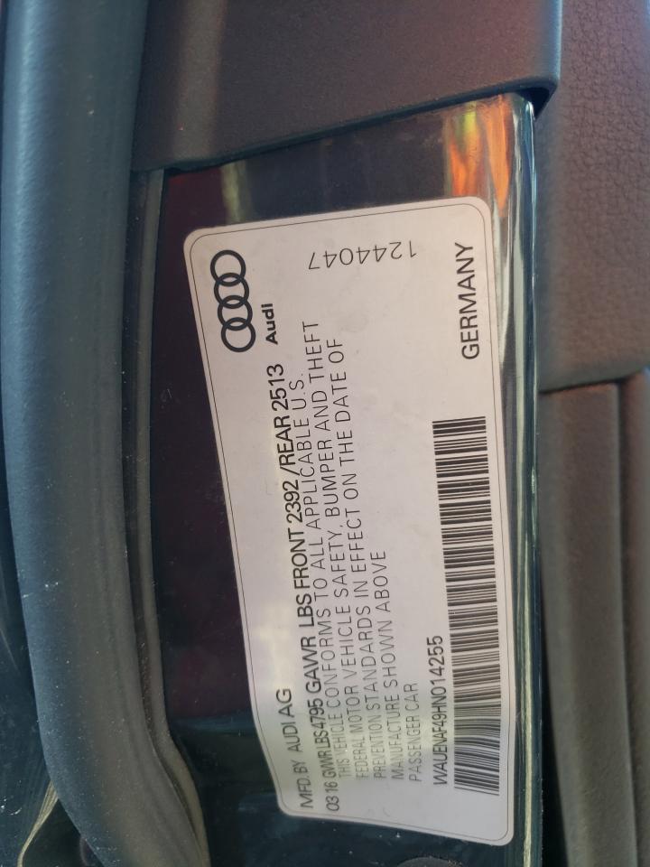 2017 Audi A4 Premium Plus VIN: WAUENAF49HN014255 Lot: 66682635