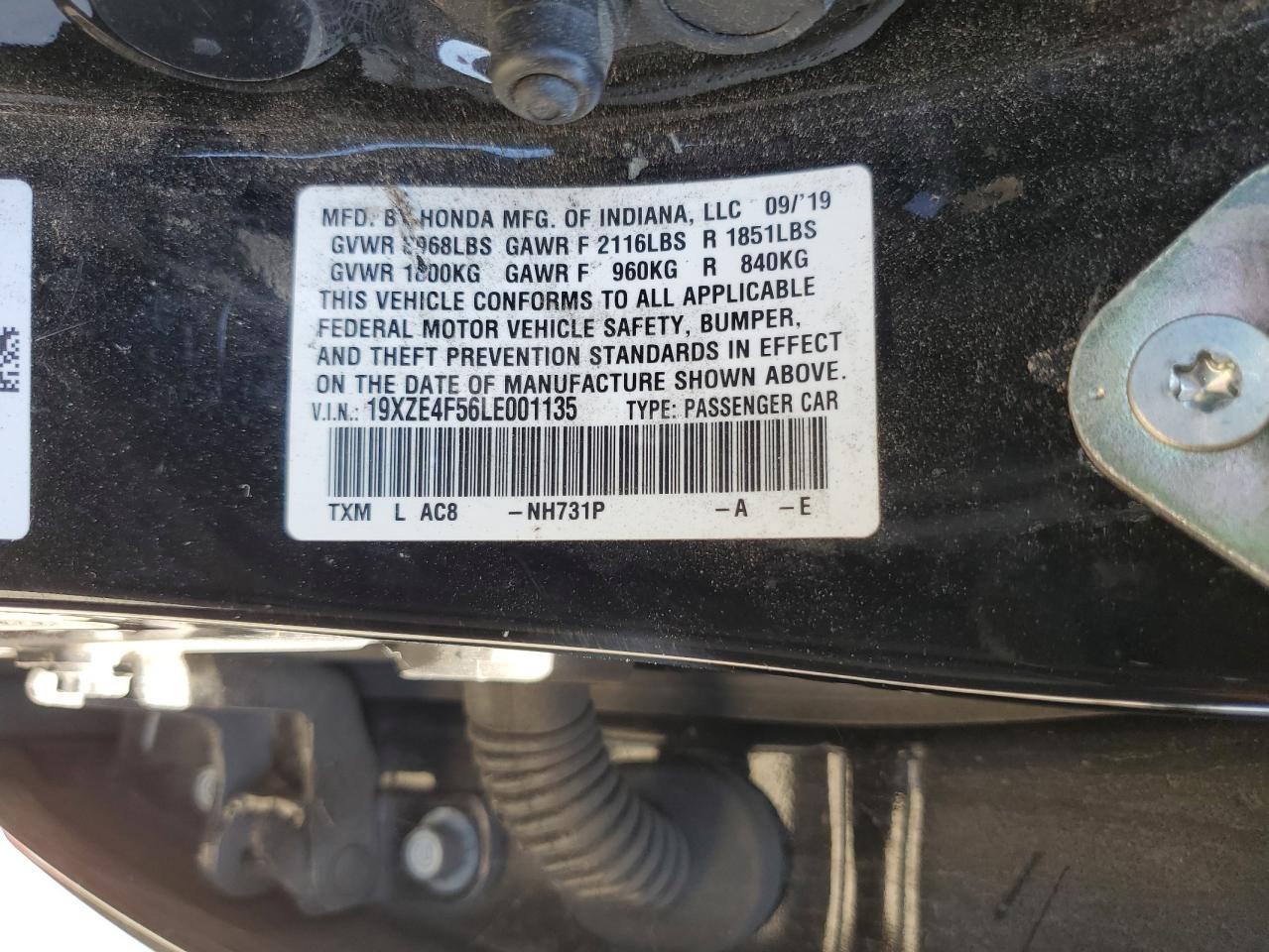 2020 Honda Insight Ex VIN: 19XZE4F56LE001135 Lot: 63774535