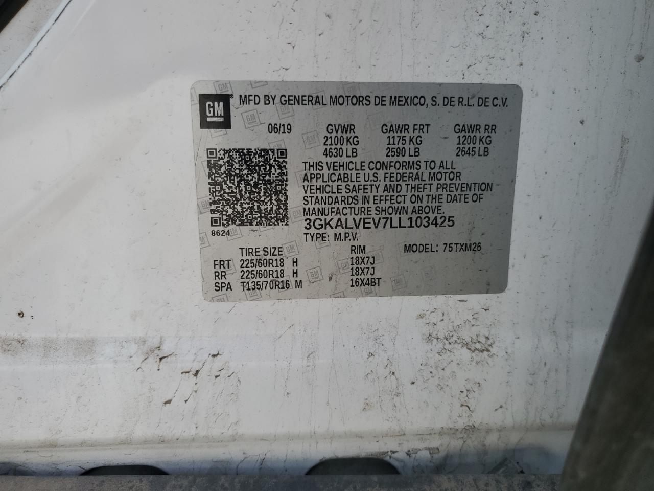 2020 GMC Terrain Slt VIN: 3GKALVEV7LL103425 Lot: 65261555