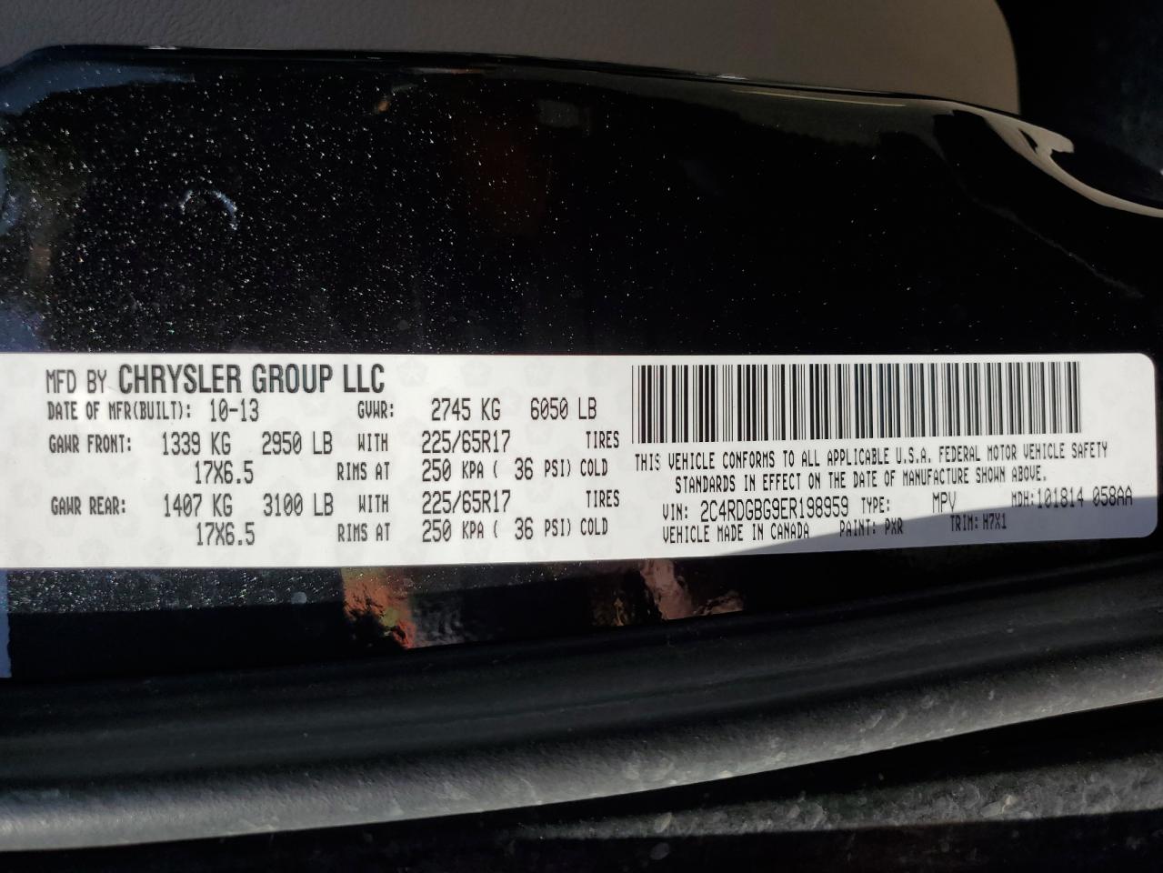 2014 Dodge Grand Caravan Se VIN: 2C4RDGBG9ER198959 Lot: 65374235