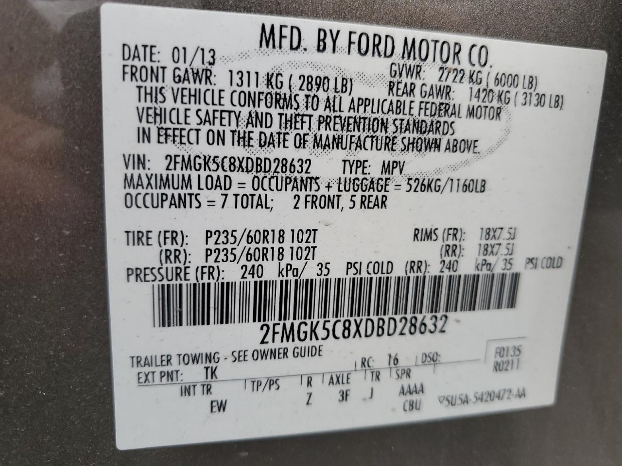 2019 Ford Flex Sel VIN: 2FMGK5C8XDBD28632 Lot: 63411915