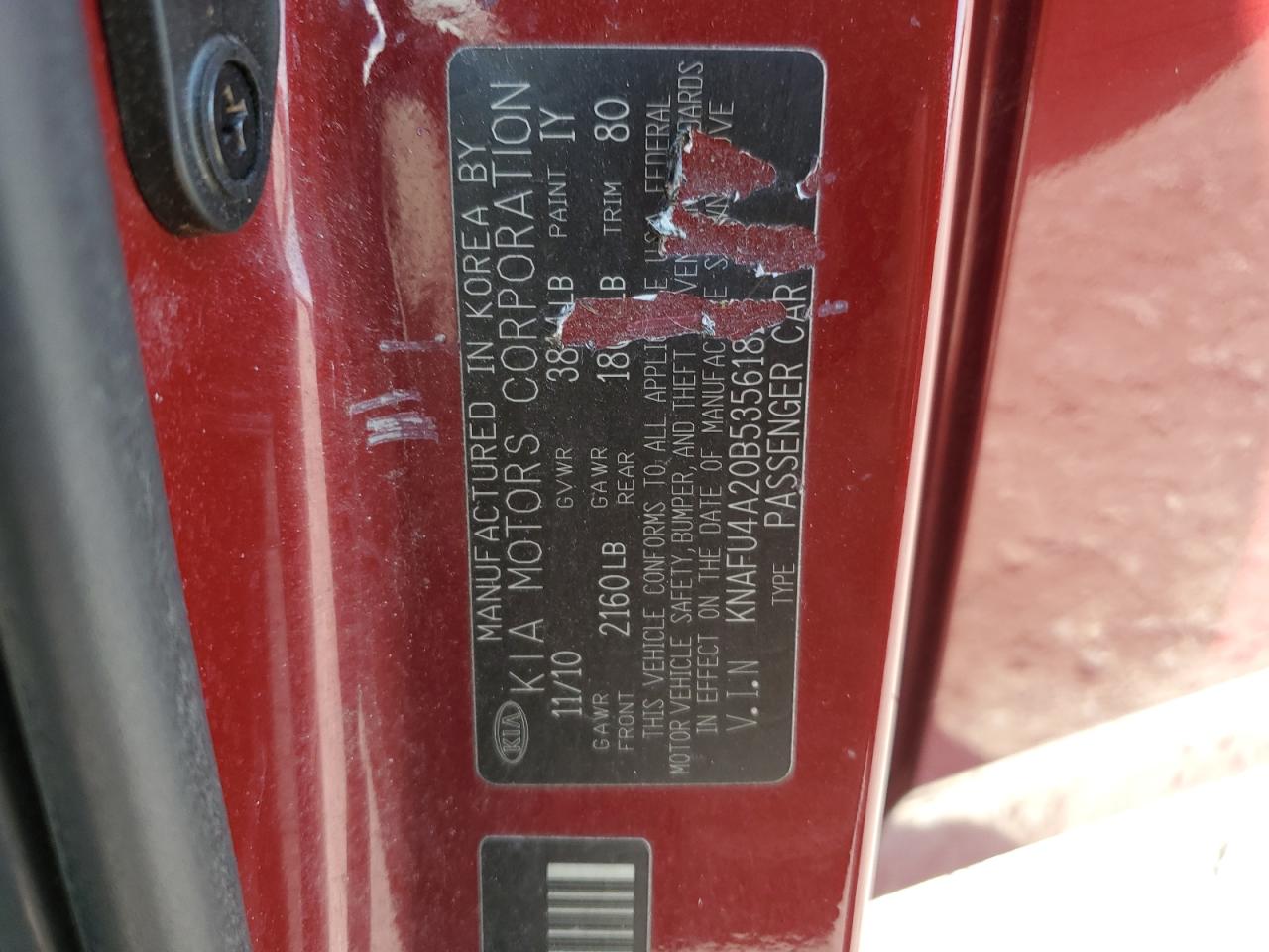 2011 Kia Forte Ex VIN: KNAFU4A20B5356182 Lot: 66488845