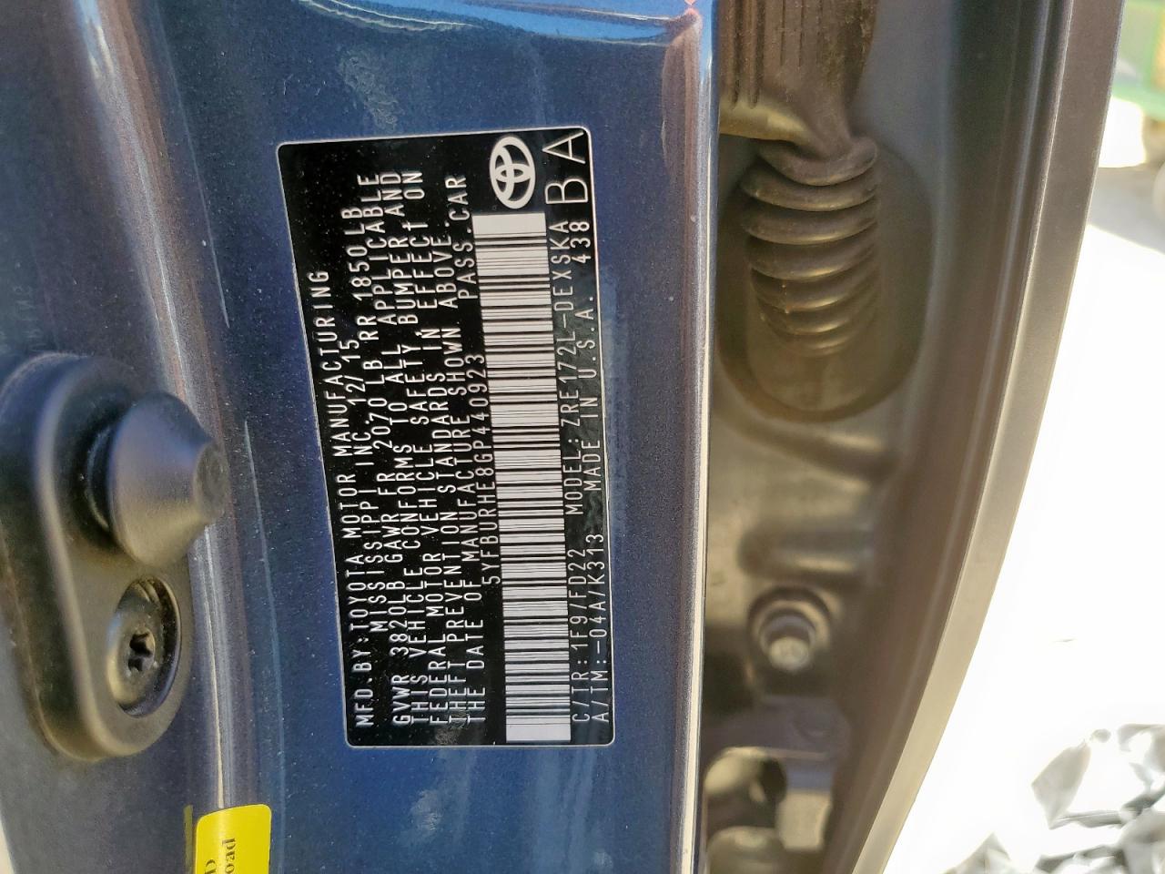 5yfburhe8gp440923 5YFBURHE8GP440923 2016 Toyota Corolla L