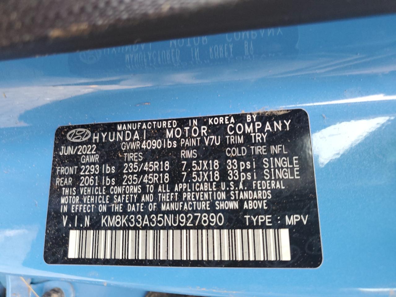 2022 Hyundai Kona N Line VIN: KM8K33A35NU927890 Lot: 65030895