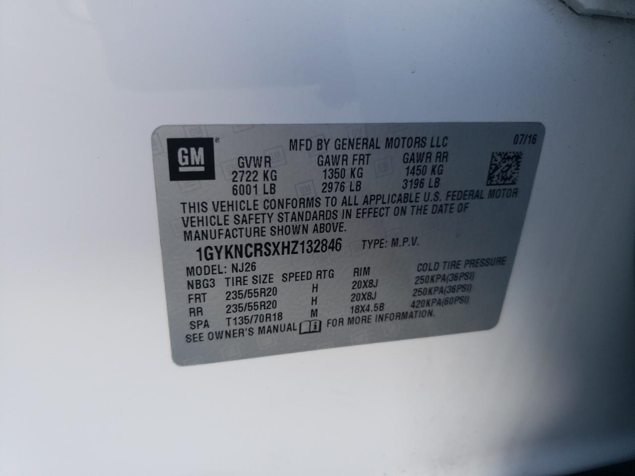2017 Cadillac Xt5 Premium Luxury VIN: 1GYKNCRSXHZ132846 Lot: 64933165