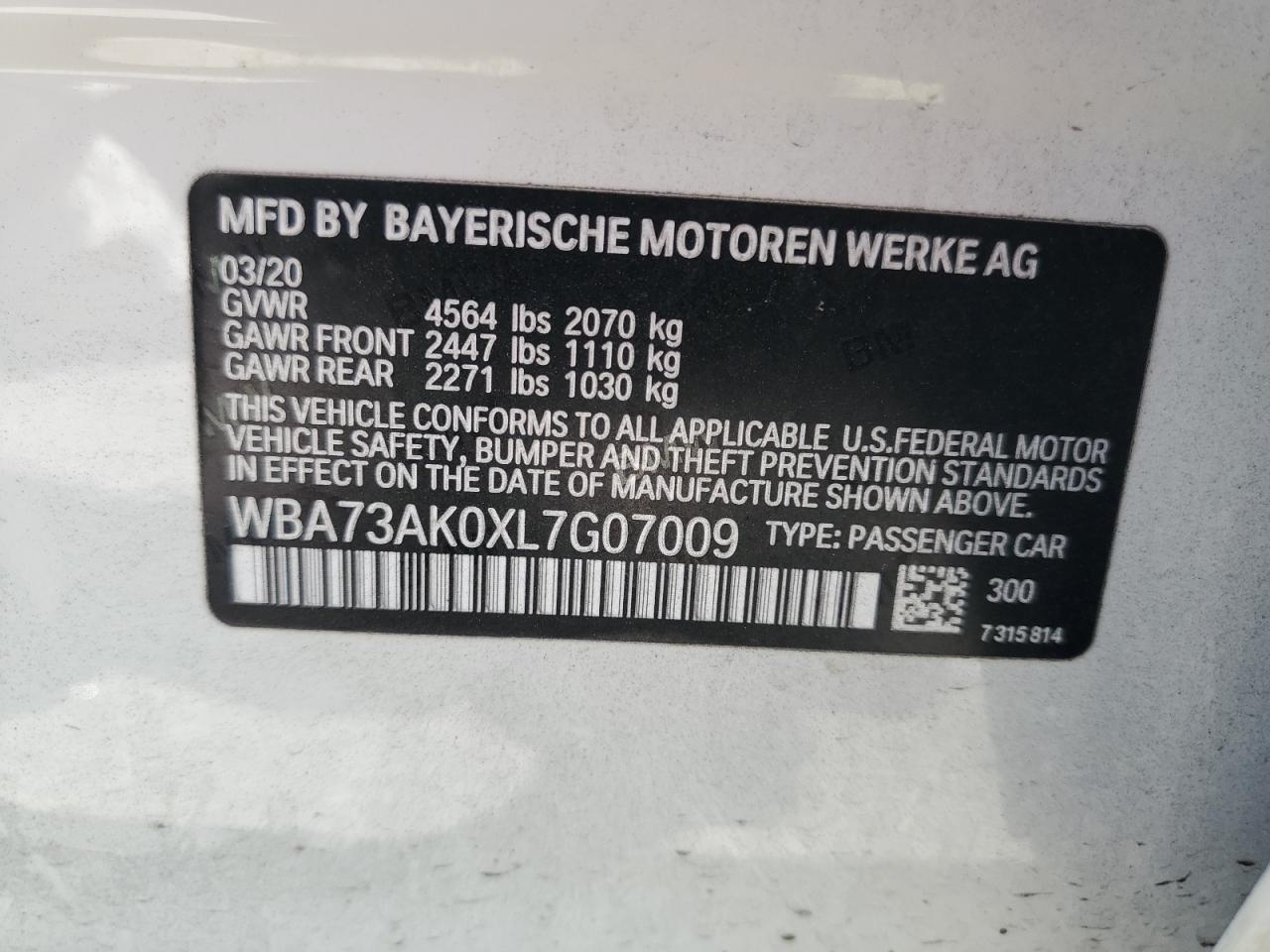 2020 BMW 228Xi VIN: WBA73AK0XL7G07009 Lot: 64681605