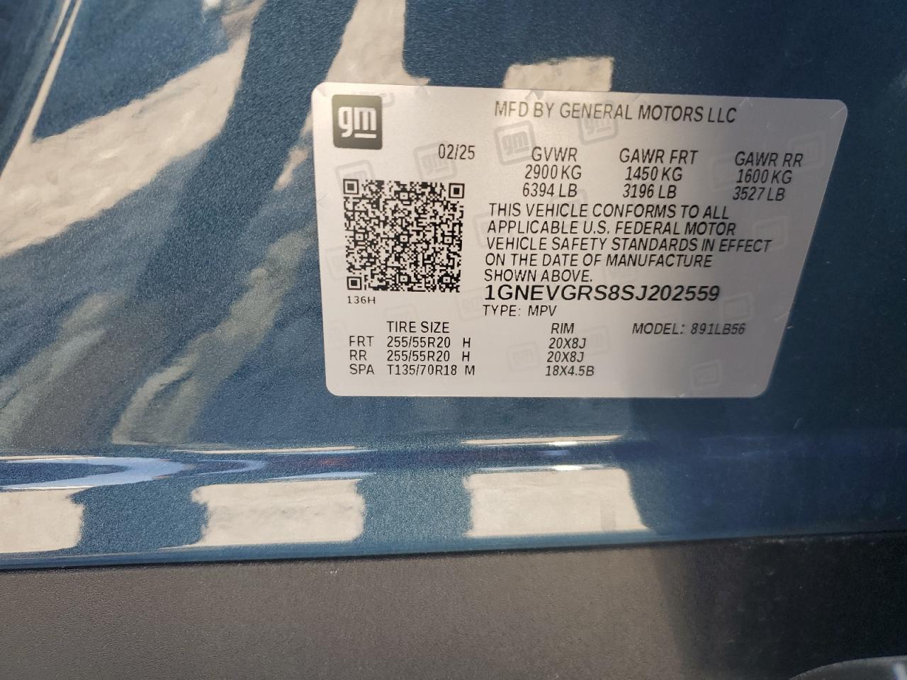 2025 Chevrolet Traverse Lt VIN: 1GNEVGRS8SJ202559 Lot: 64328785