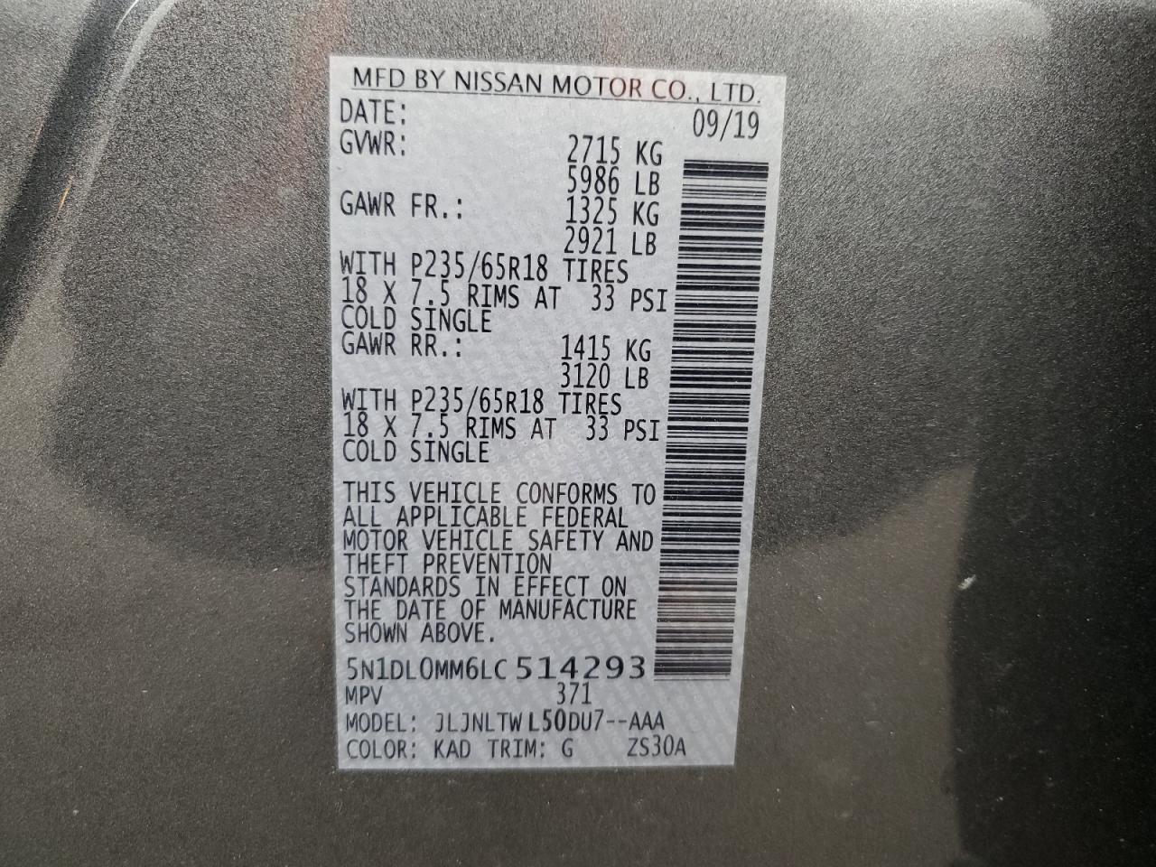 2020 Infiniti Qx60 Luxe VIN: 5N1DL0MM6LC514293 Lot: 62355455
