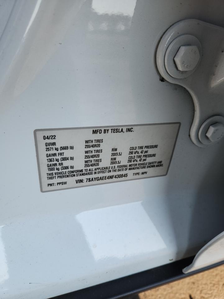 2022 Tesla Model Y VIN: 7SAYGAEE4NF430845 Lot: 65202995