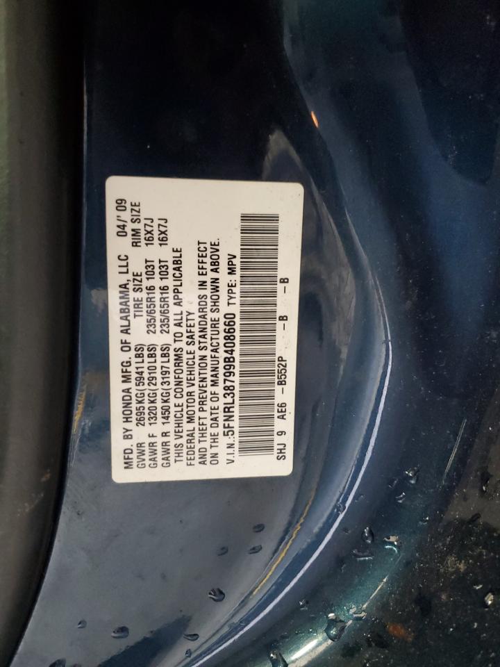 2009 Honda Odyssey Exl VIN: 5FNRL38799B408660 Lot: 64373365
