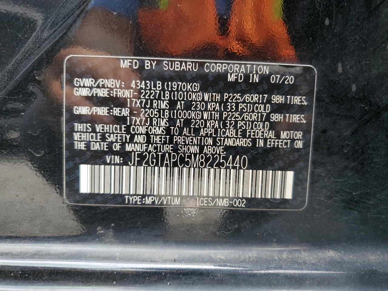 2021 Subaru Crosstrek Premium VIN: JF2GTAPC5M8225440 Lot: 65594535