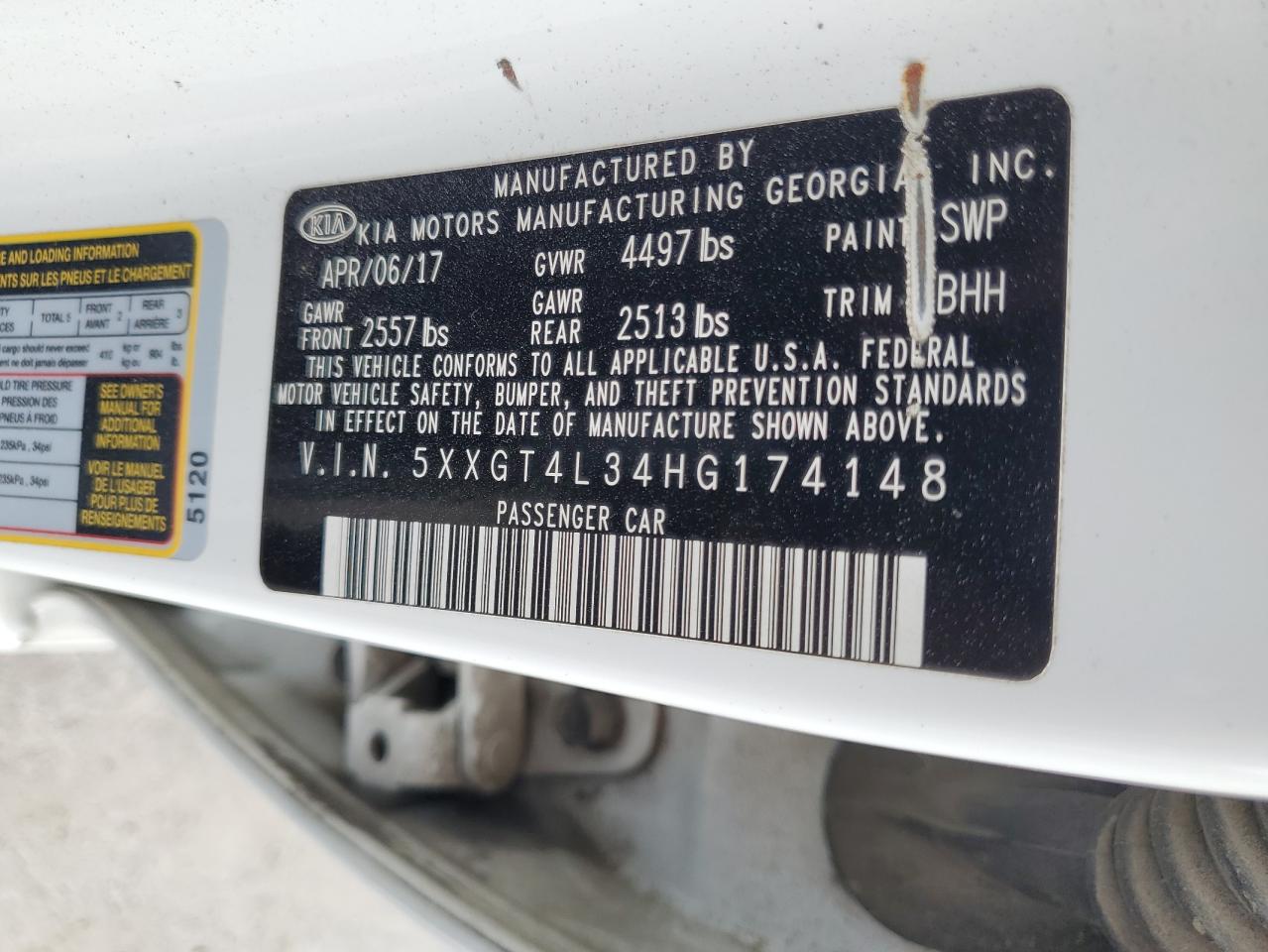 2017 Kia Optima Lx VIN: 5XXGT4L34HG149718 Lot: 66073215