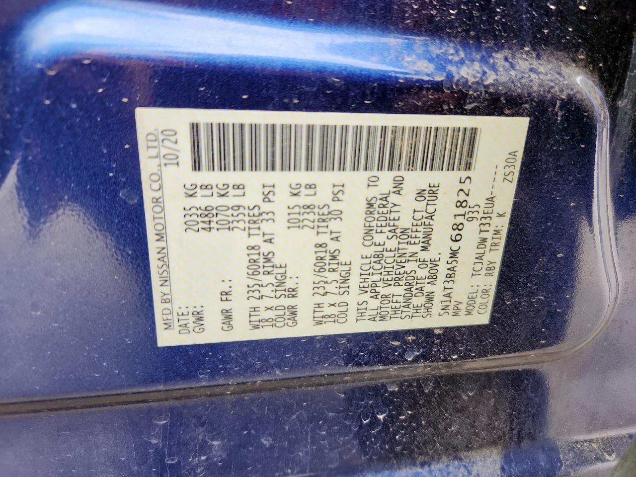 2021 Nissan Rogue Sv VIN: 5N1AT3BA5MC681825 Lot: 65463735