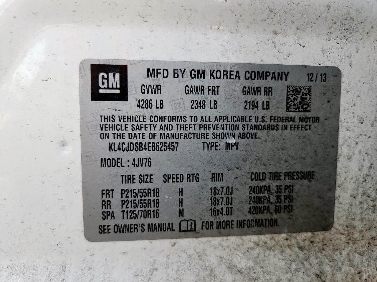2014 Buick Encore Premium VIN: KL4CJDSB4EB625457 Lot: 64555065