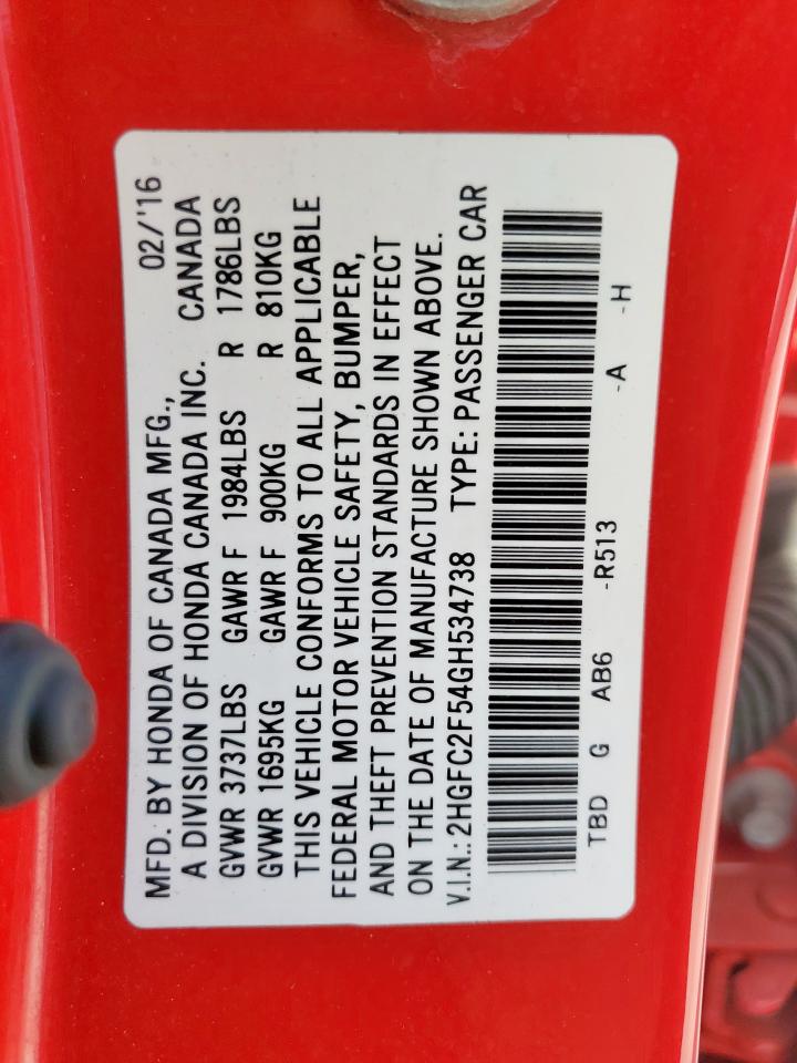 2016 Honda Civic Lx VIN: 2HGFC2F54GH534738 Lot: 64553645