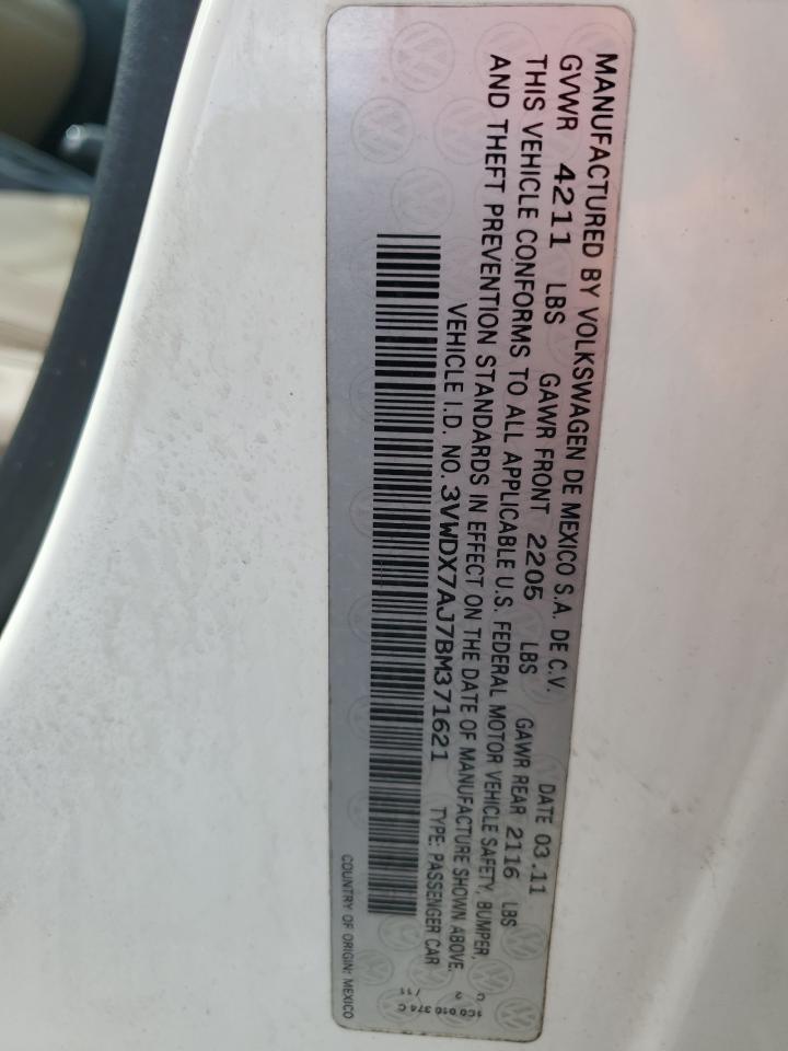 2011 Volkswagen Jetta Se VIN: 3VWDX7AJ7BM371621 Lot: 65140105