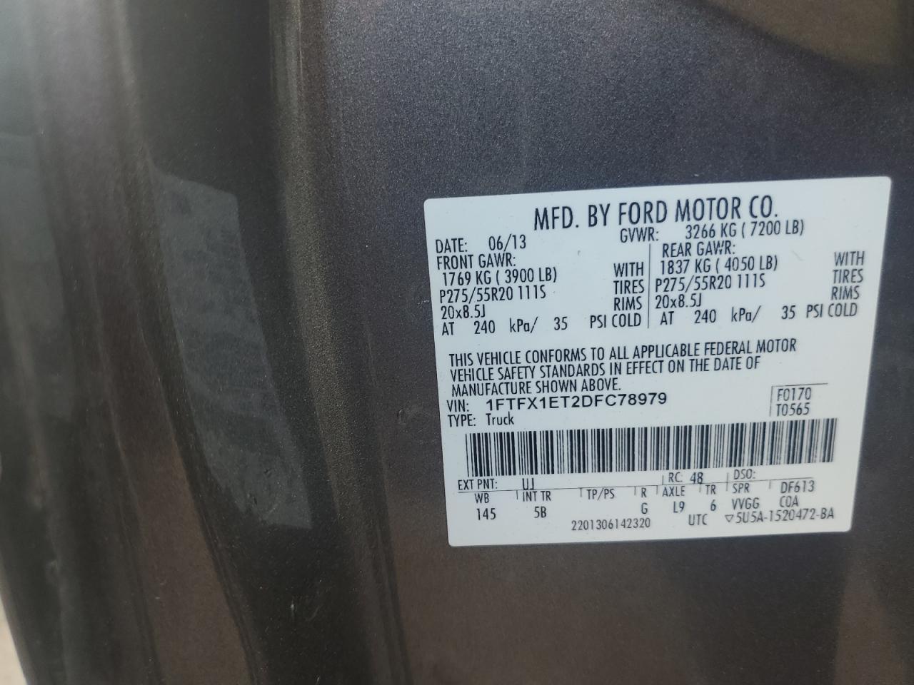 2013 Ford F150 Super Cab VIN: 1FTFX1ET2DFC78979 Lot: 66305215