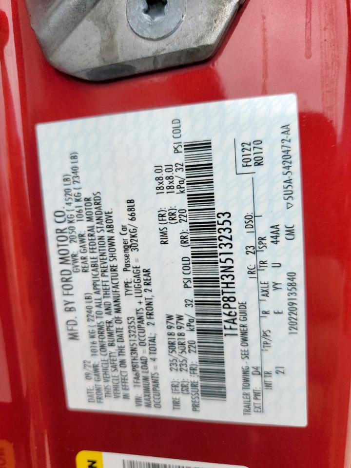 2022 Ford Mustang VIN: 1FA6P8TH3N5132353 Lot: 65389975