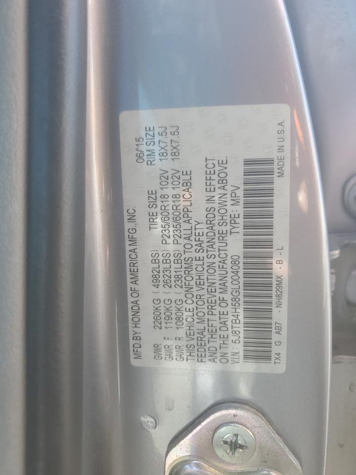 2016 Acura Rdx Technology VIN: 5J8TB4H58GL004080 Lot: 63306795