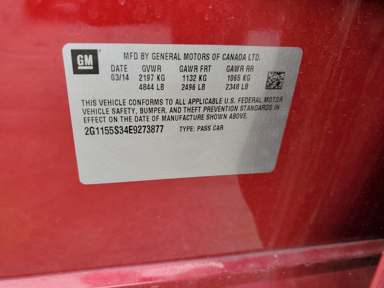 2014 Chevrolet Impala Ltz VIN: 2G1155S34E9273877 Lot: 66814195