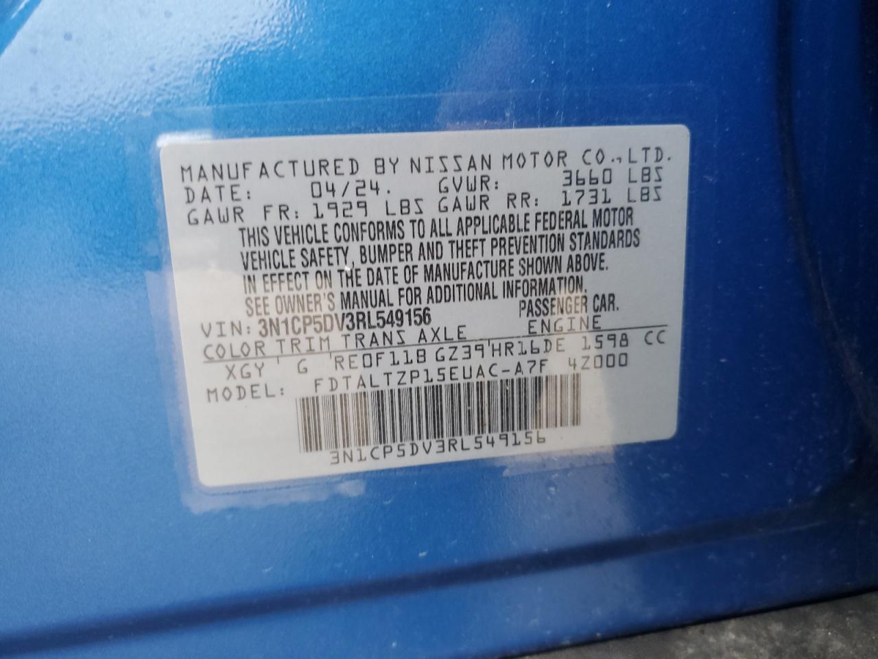 2024 Nissan Kicks Sr VIN: 3N1CP5DV3RL549156 Lot: 65580465