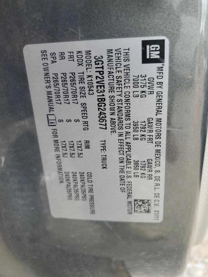 2011 GMC Sierra K1500 Sle VIN: 3GTP2VE31BG243677 Lot: 62557755