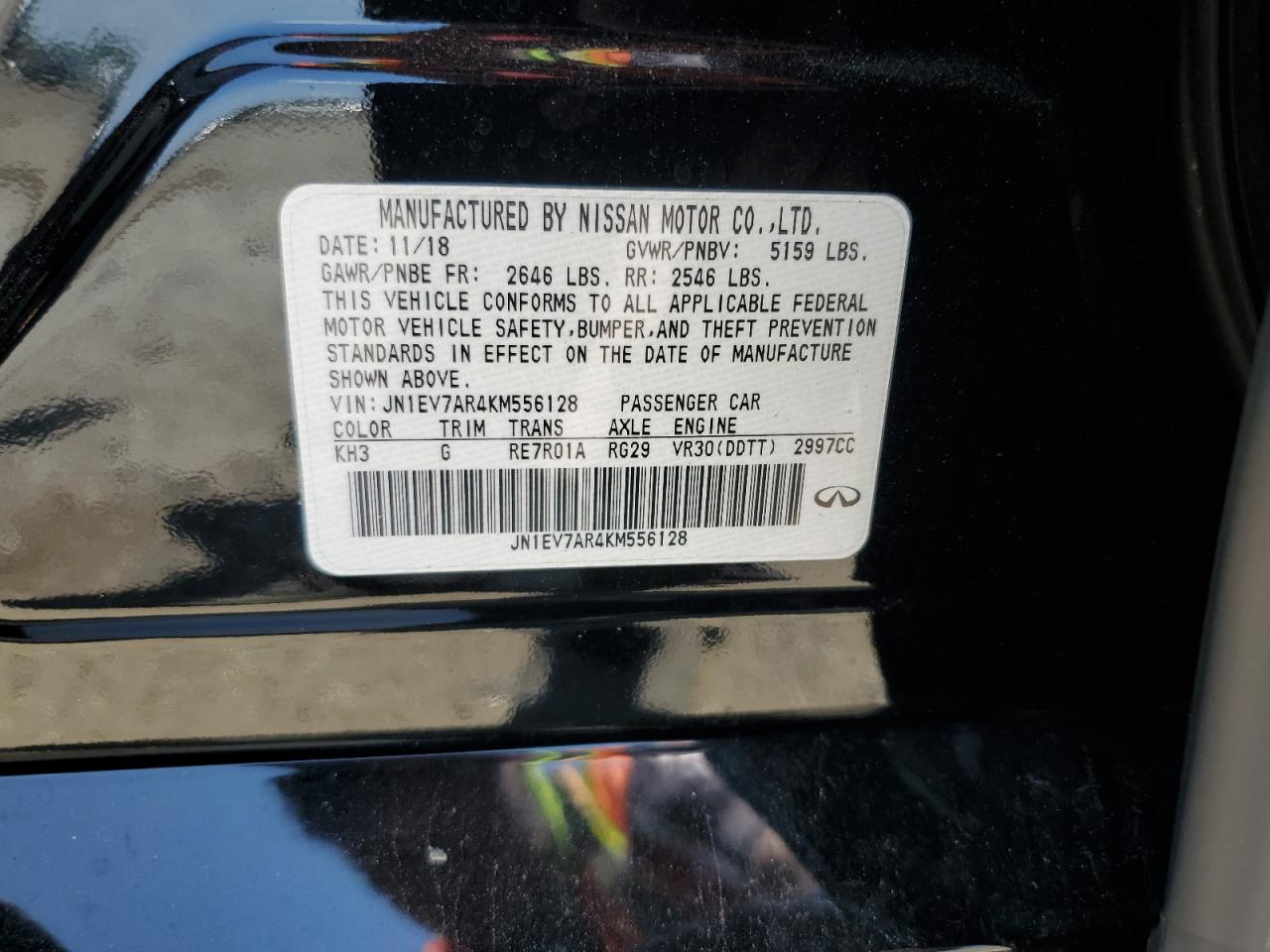 2019 Infiniti Q50 Luxe VIN: JN1EV7AR4KM556128 Lot: 61902185