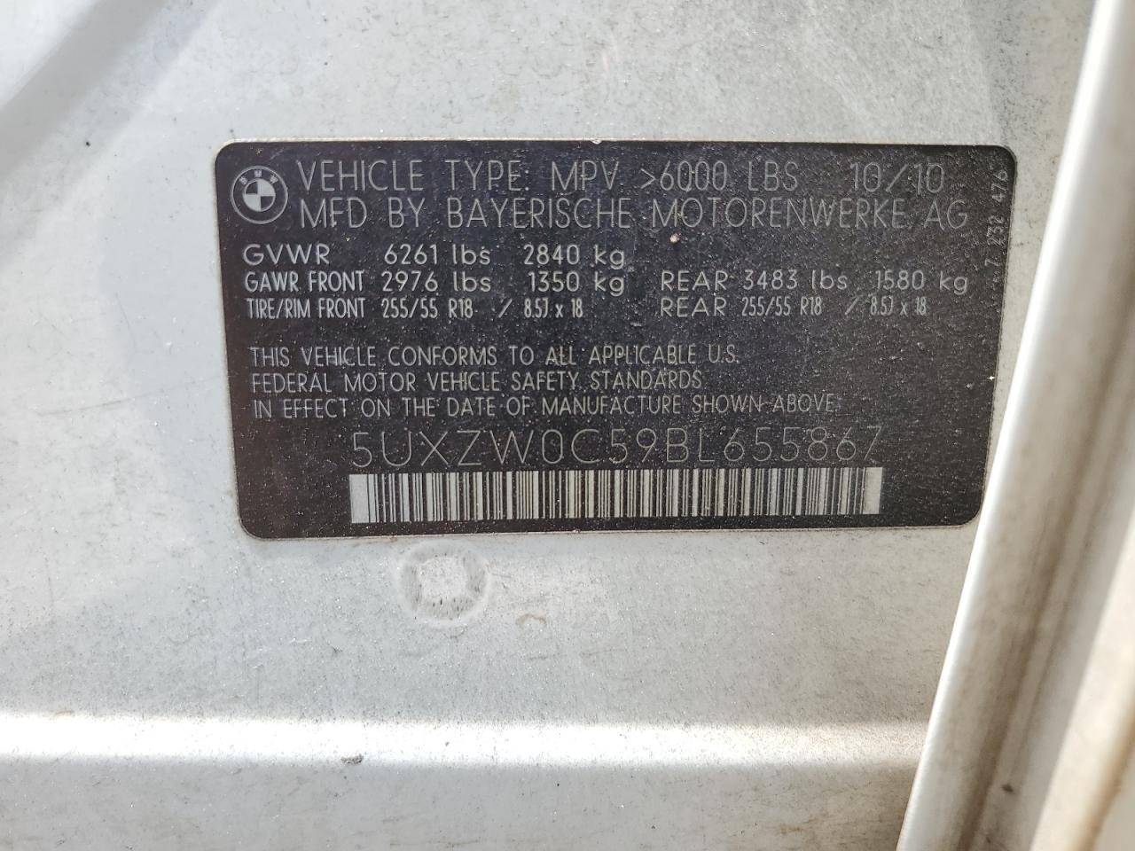 2011 BMW X5 xDrive35D VIN: 5UXZW0C59BL655867 Lot: 63680755