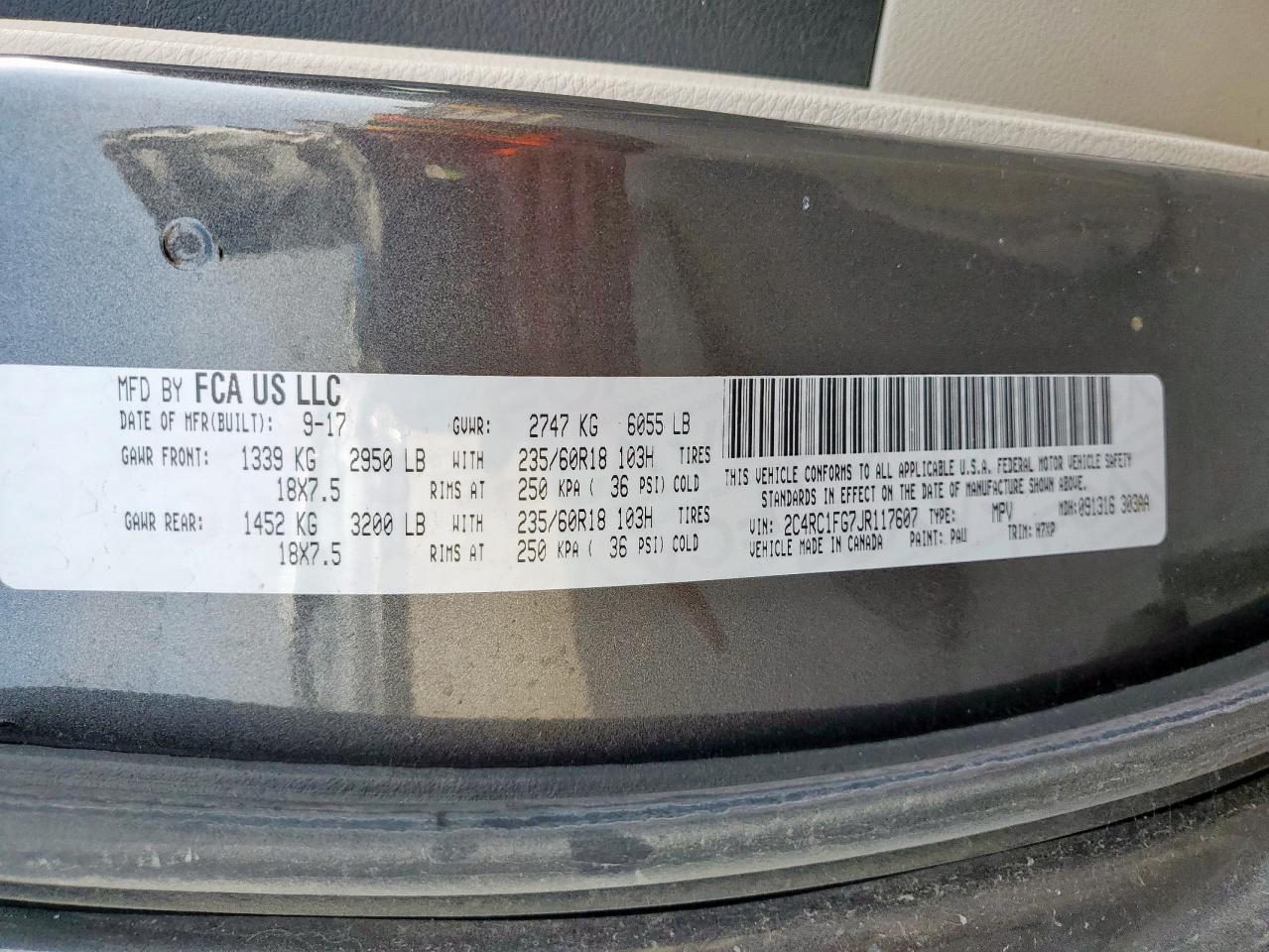 2018 Chrysler Pacifica Touring Plus VIN: 2C4RC1FG7JR117607 Lot: 64518165