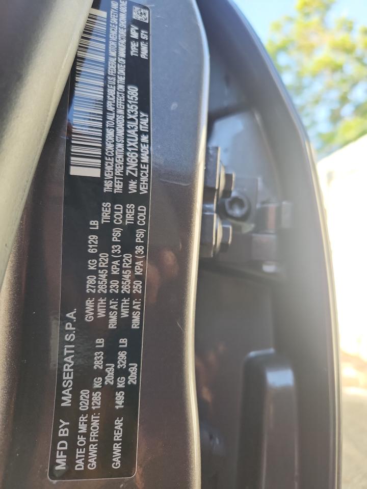 2020 Maserati Levante VIN: ZN661XUA3LX351580 Lot: 64991095