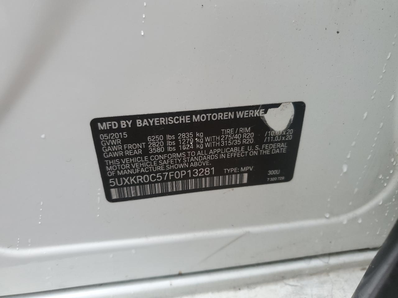 2015 BMW X5 xDrive35I VIN: 5UXKR0C57F0P13281 Lot: 62984495