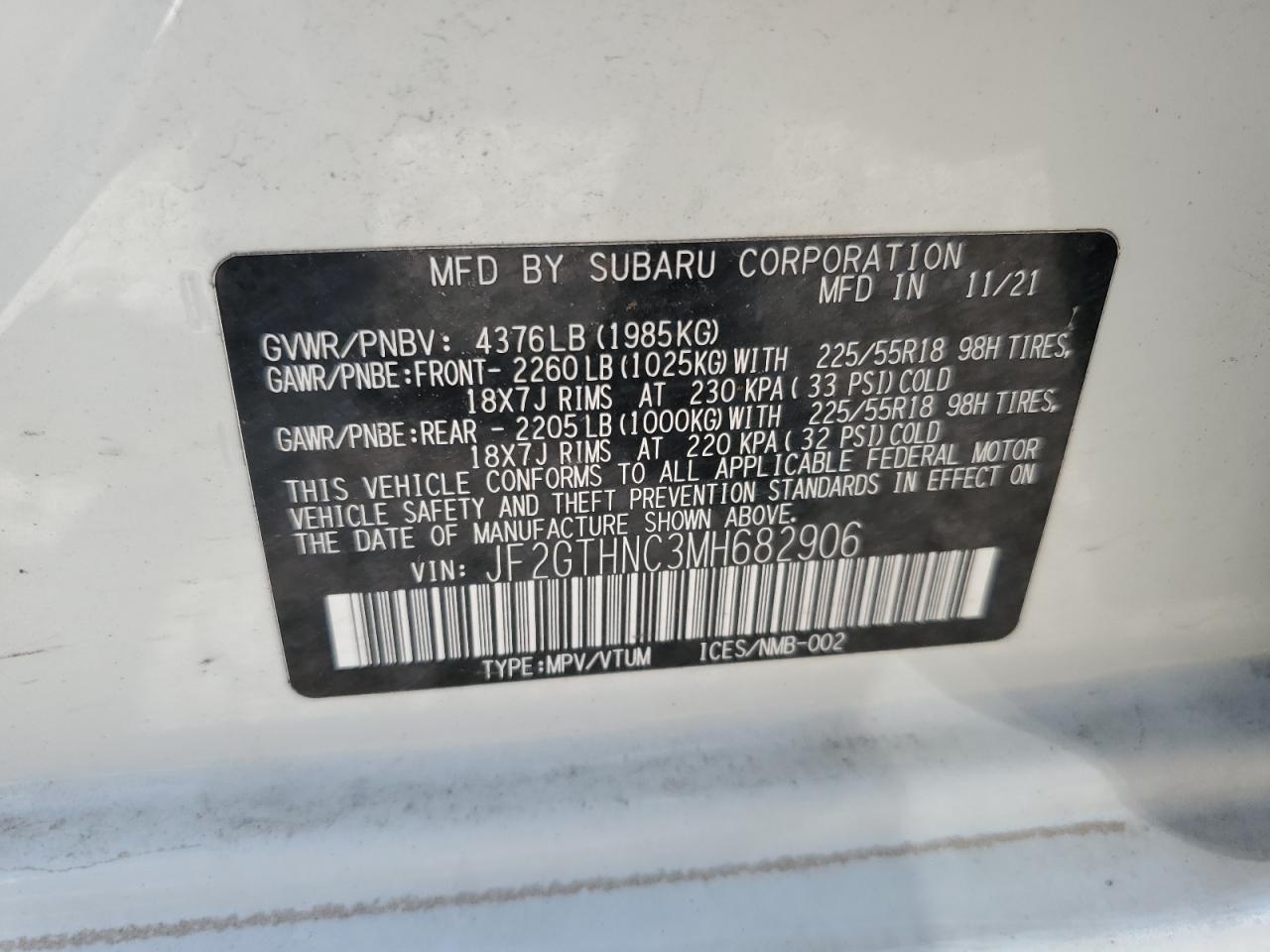 2021 Subaru Crosstrek Limited VIN: JF2GTHNC3MH682906 Lot: 64046285