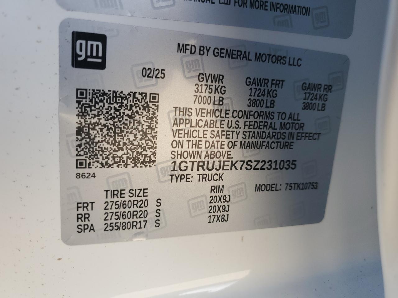 2025 GMC Sierra K1500 Elevation-L VIN: 1GTRUJEK7SZ231035 Lot: 64860015