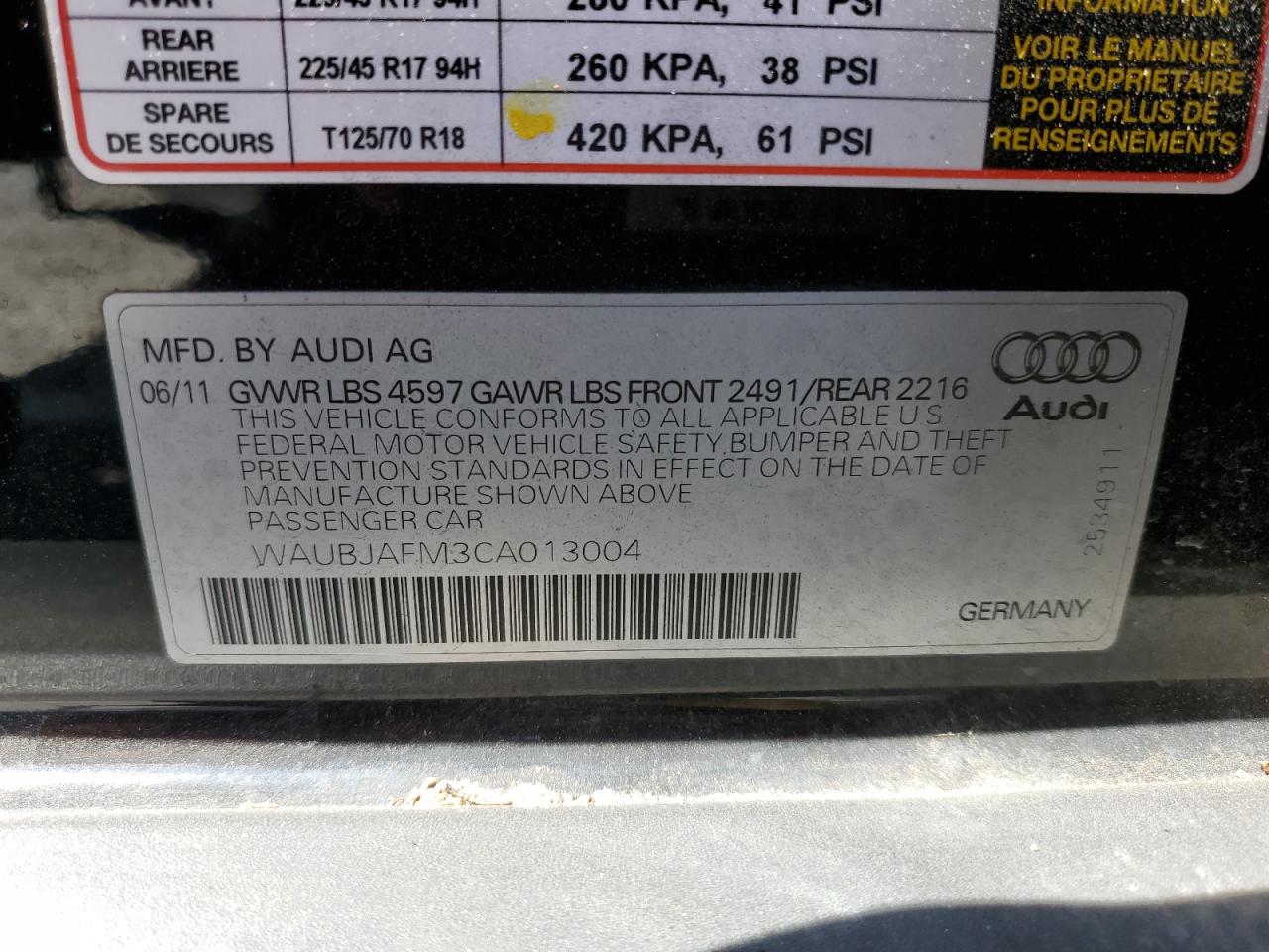 2012 Audi A3 Premium VIN: WAUBJAFM3CA013004 Lot: 64536875