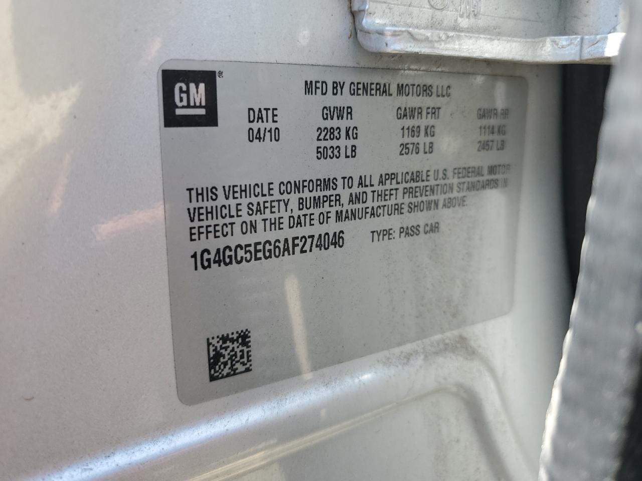 2010 Buick Lacrosse Cxl VIN: 1G4GC5EG6AF274046 Lot: 62546685