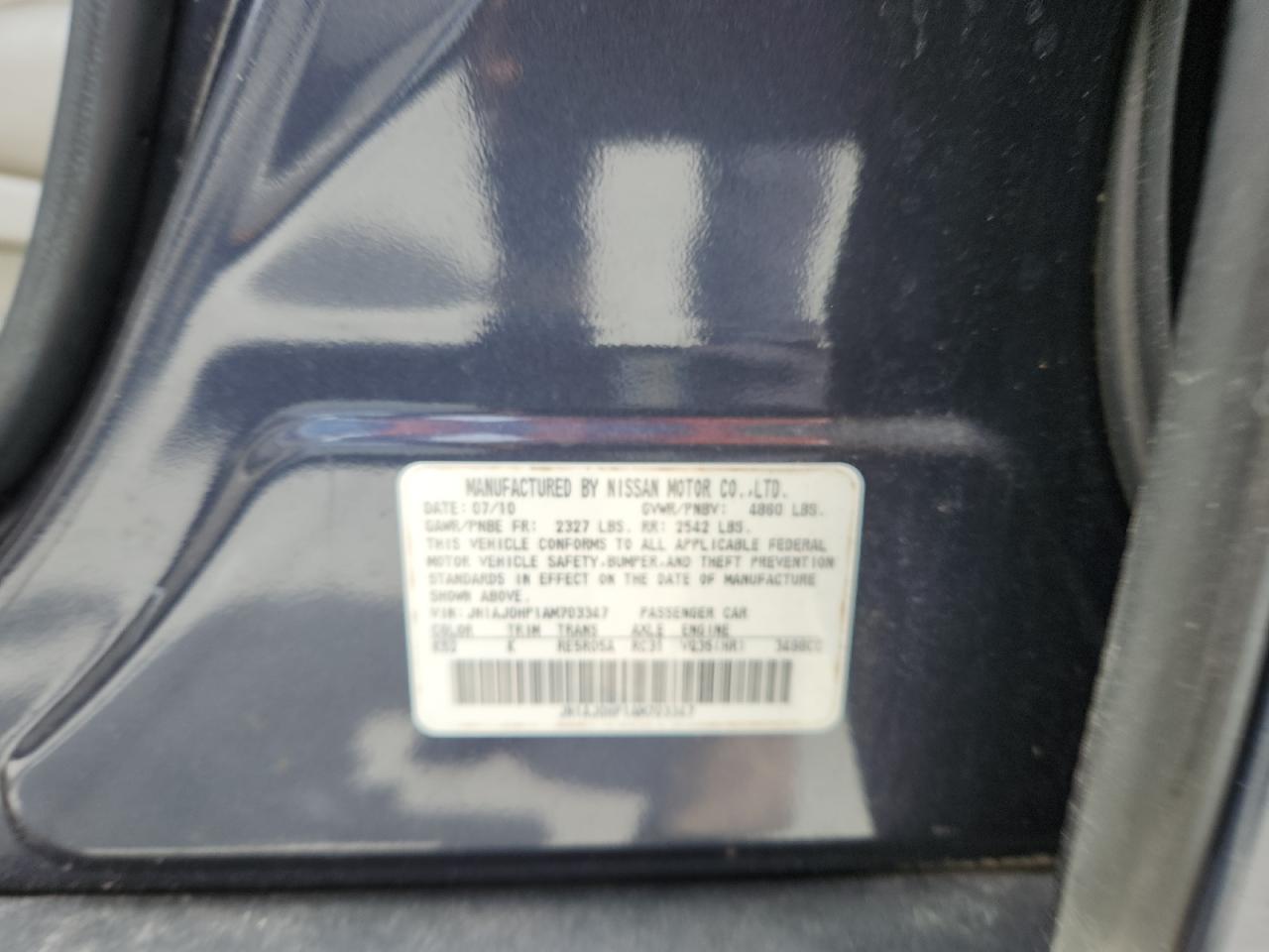 2010 Infiniti Ex35 Base VIN: JN1AJ0HP1AM703347 Lot: 63934575