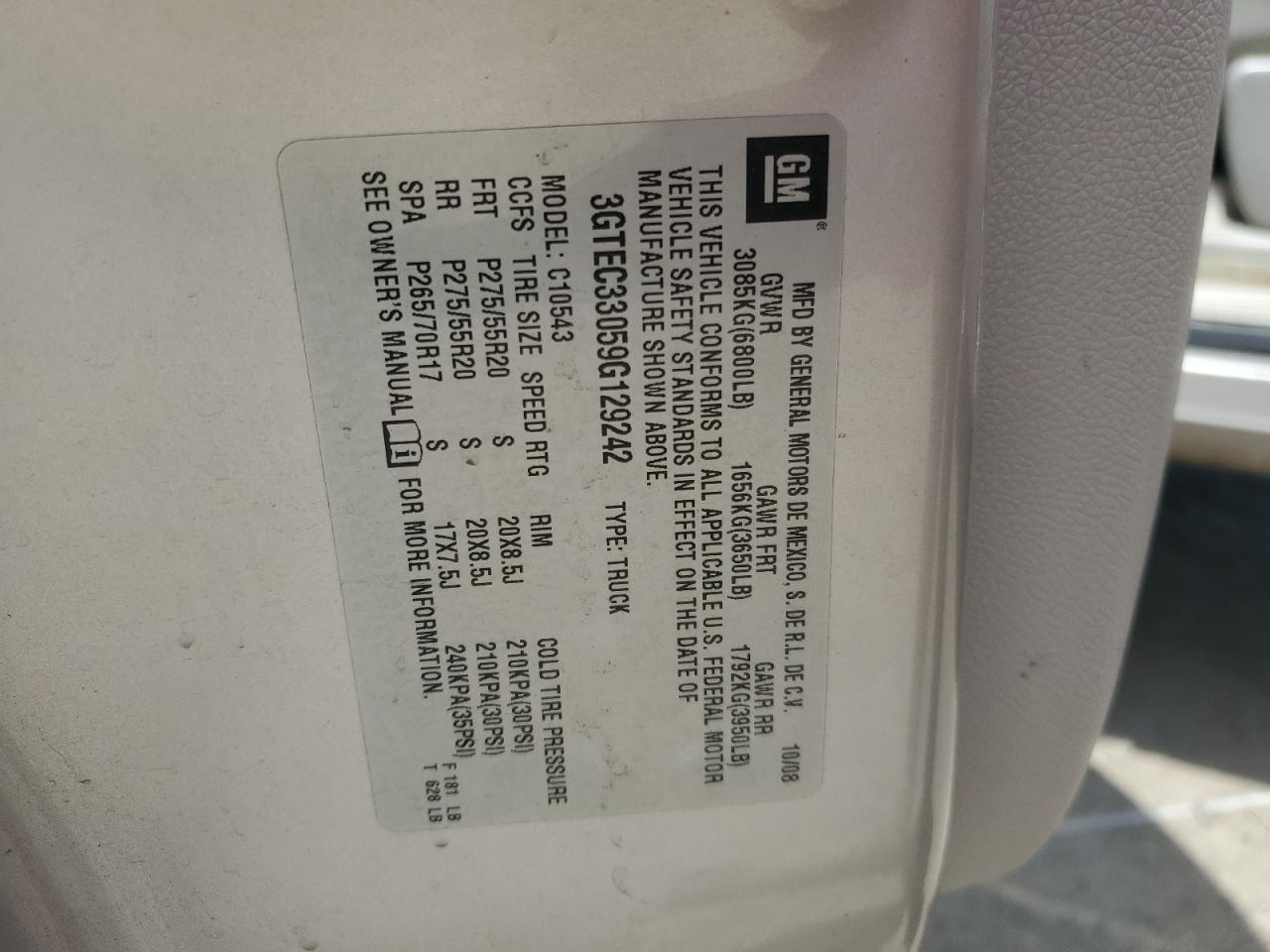 3gtec33059g129242 3GTEC33059G129242 2009 GMC Sierra C1500 Slt
