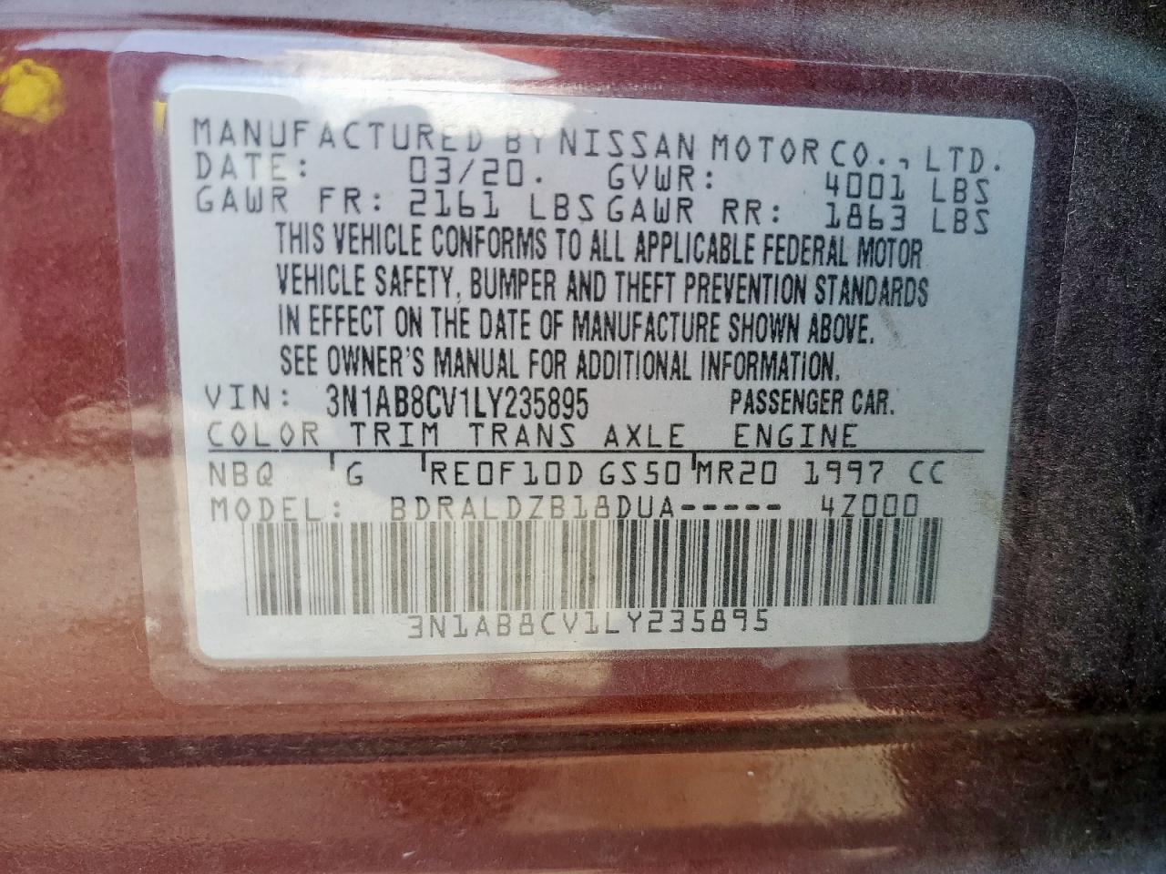 2020 Nissan Sentra Sv VIN: 3N1AB8CV1LY235895 Lot: 64978075
