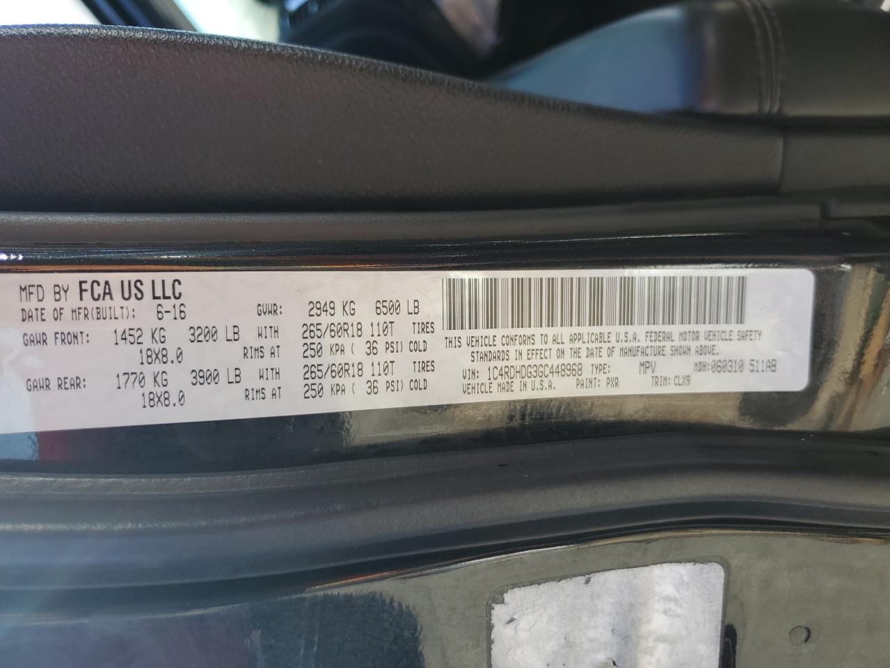 2016 Dodge Durango Limited VIN: 1C4RDHDG3GC448968 Lot: 66051305