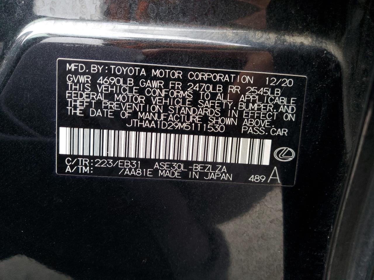 2021 Lexus Is 300 VIN: JTHAA1D29M5111530 Lot: 65078415