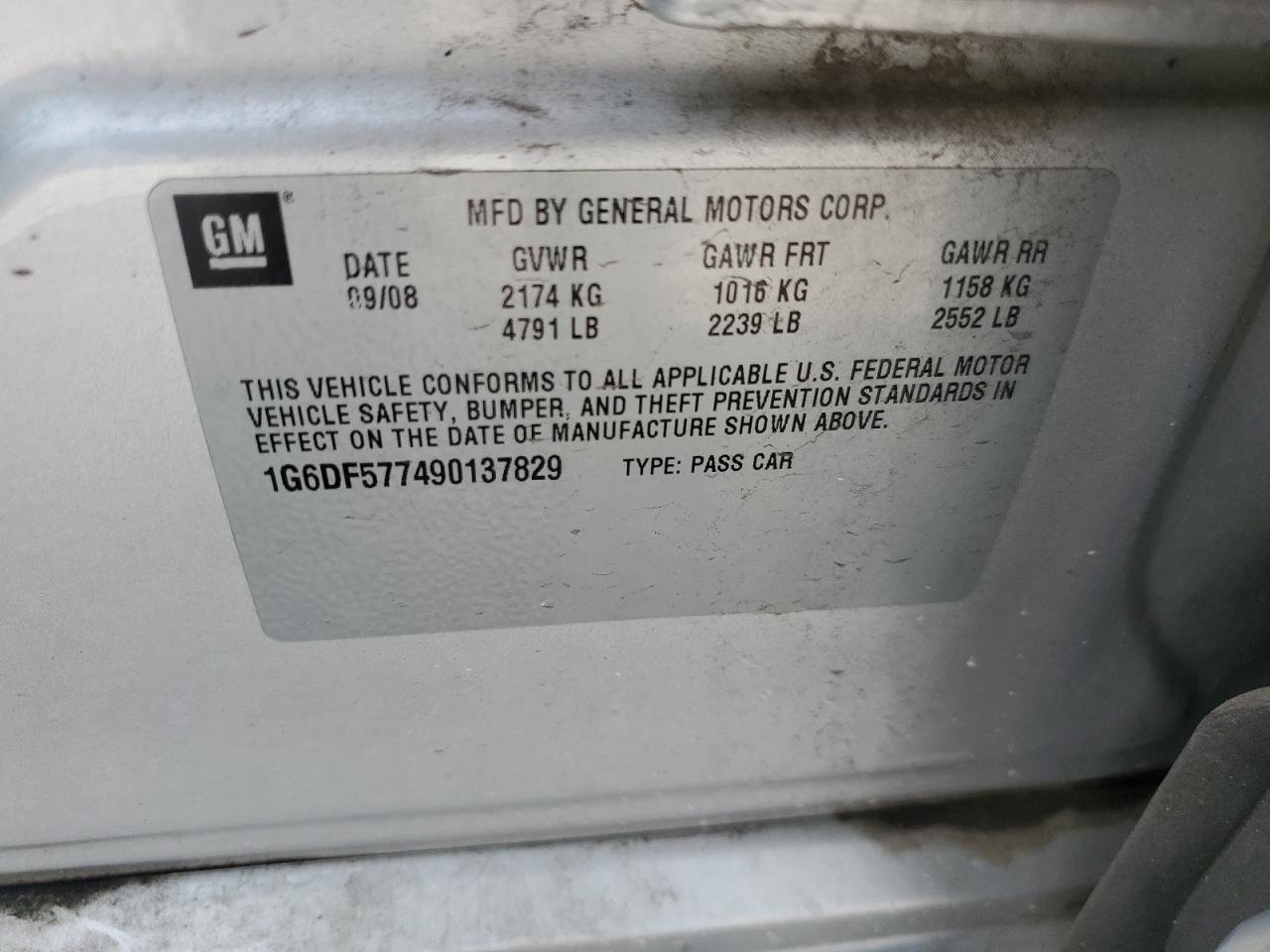 2009 Cadillac Cts VIN: 1G6DF577490137829 Lot: 66448395