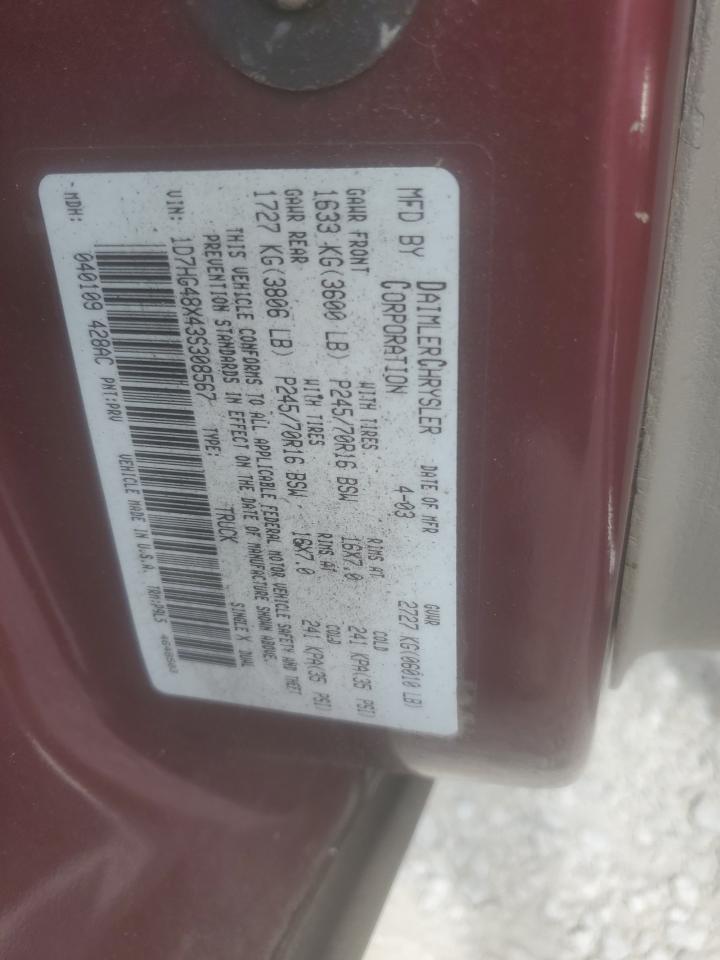 2003 Dodge Dakota Quad Slt VIN: 1D7HG48X43S308567 Lot: 65766935