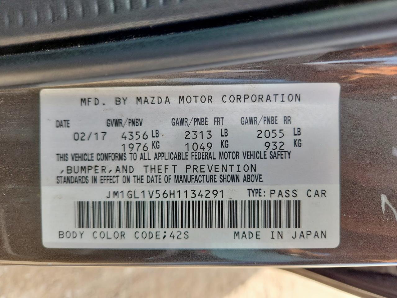 2017 Mazda 6 Touring VIN: JM1GL1V56H1134291 Lot: 63105325