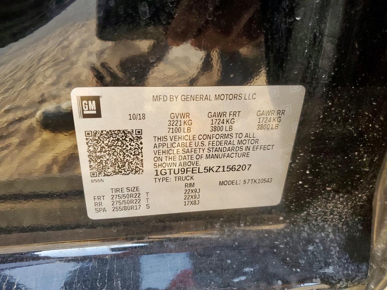 2019 GMC Sierra K1500 Denali VIN: 1GTU9FEL5KZ156207 Lot: 66658925