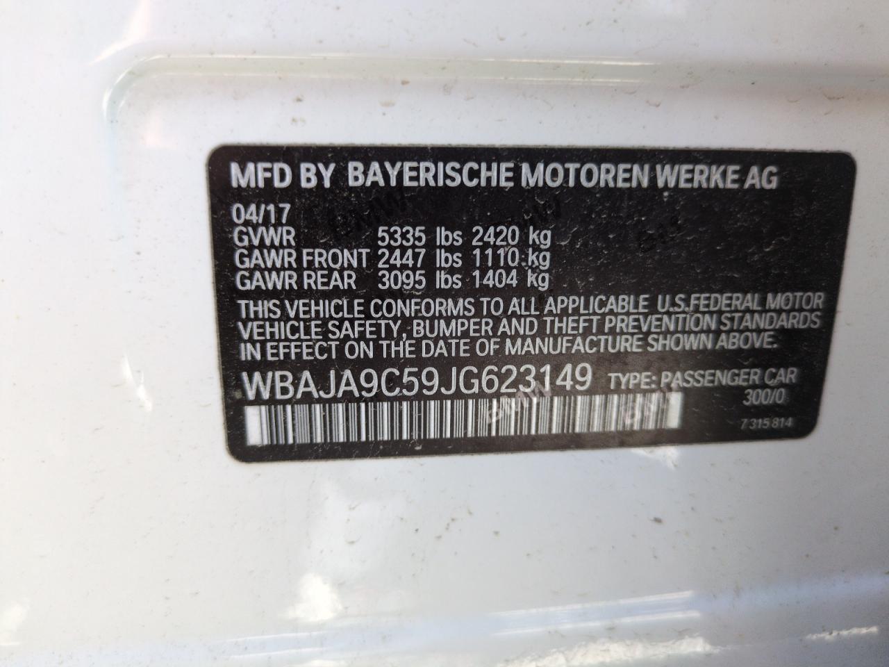 2018 BMW 530E VIN: WBAJA9C59JG623149 Lot: 63459085