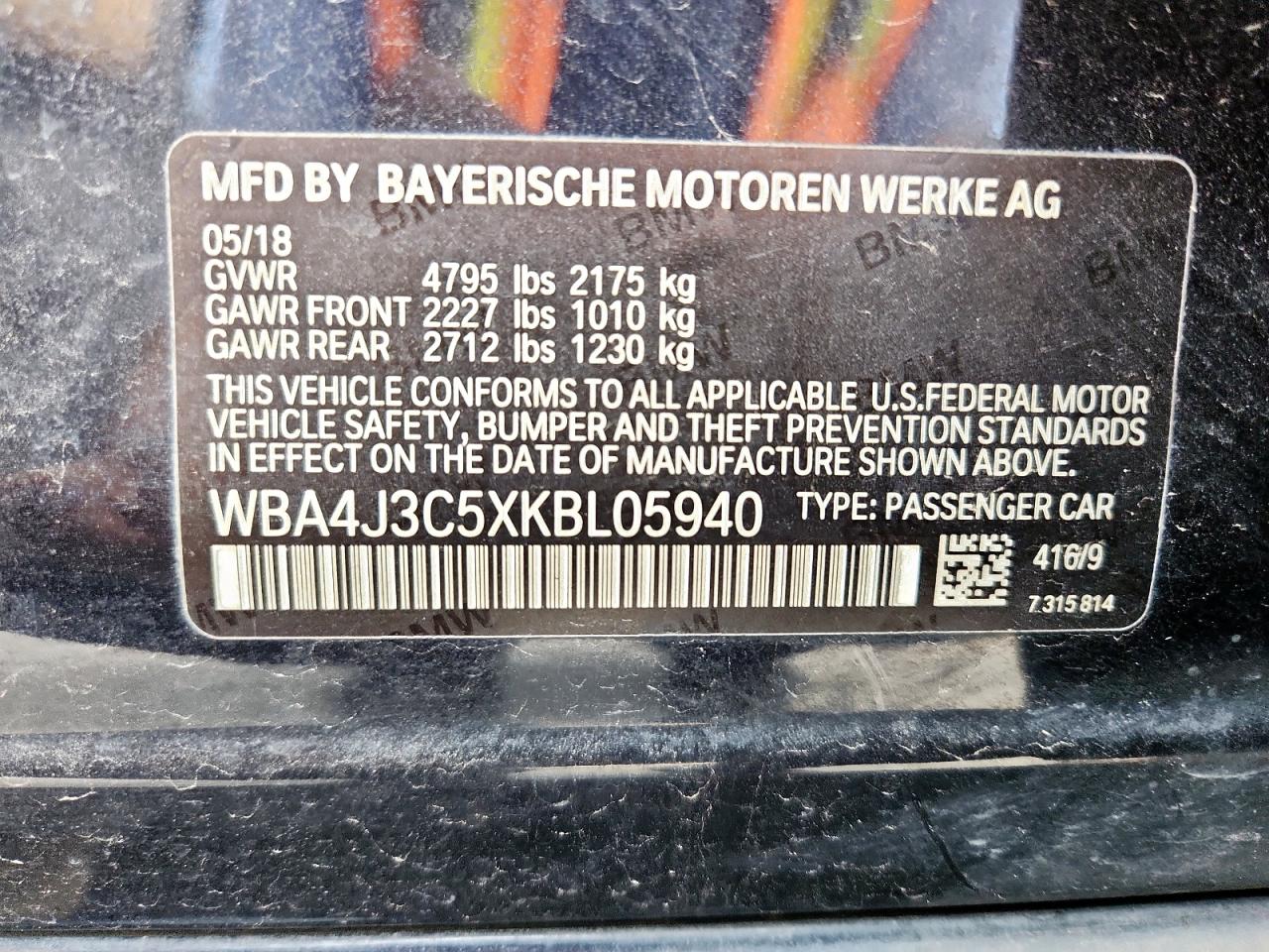 2019 BMW 430Xi Gran Coupe VIN: WBA4J3C5XKBL05940 Lot: 64840735
